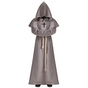 BLESSUME Costume da Monaco Frate Medievale Abito Talare Costume (Grigio, S)