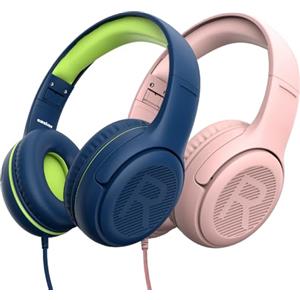 awatrue Cuffie per Bambini con Cavo, Cuffie per Bambini con Microfono, Cuffie On-ear, Limitazione del Volume 85/94 dB, jack da 3,5 mm, Design pieghevole, Sicure e Comode (BluVerde+Rosa)