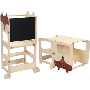 labebe torre montessoriana bambini（92 * 38.5 * 42cm）, sgabello da cucina per bambini, torre di legno per l'apprendimento con lavagna, set pieghevole di tavolo e sedia per bambini