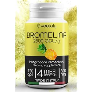 veetaly Bromelina Forte Drenante Anticellulite, Digestivo, Diuretico e Antinfiammatorio Naturale - 120 Capsule Vegane da 2500GDU/gr per 4 Mesi - 1 Capsula al Giorno - Made in Italy - Senza Magnesio Stearato