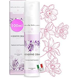 AMADERM Crema Idratante Viso Donna all'Acido Ialuronico [Ultra-Concentrato] H-SENSITIVE 100ml - Crema Viso Pelle Secca - Ideale come Base Trucco Viso AMADERM