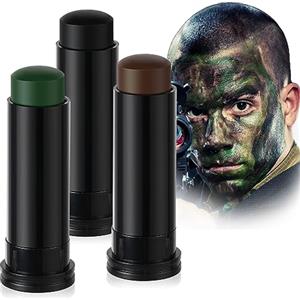 Aomig Camouflage Face Paint Sticks, 3 Pezzi pittura per il viso Mimetica, Camuffamento Facciale Body Paint Stick for Halloween Cosplay Football Make Up Cream Clown, Verde Marrone Nero