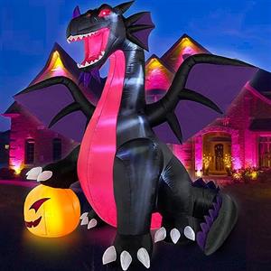 Danxilu 2,7M Gonfiabile Halloween Drago Dominante con Zucca, Gonfiabili Halloween Esterno con Luci a LED Spettrale per Divertimento Vacanza Festa Cortile Giardino Prato Decor