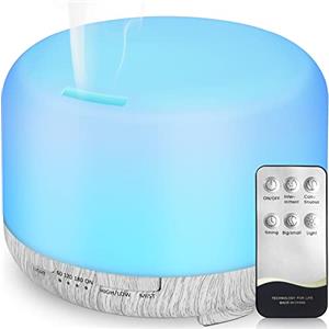 Hianjoo Diffusore di Oli Essenziali 450ml, Diffusore di Aromi Ultrasuoni Umidificatore Diffusore per Aromaterapia Diffusori con 7 LED Colori per SPA,Yoga,Camera da Letto (Bianca)