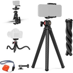 NEEWER Treppiede Flessibile con Telecomando, Mini Cavalletto Fotocamera con Porta Smartphone e Attacco Action Cam Compatibile con iPhone GoPro Hero 12 11 10 DJI Insta360 Samsung per Vlog, TP34