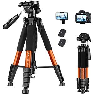 Victiv Treppiede per Fotocamera 182 cm Treppiede in Alluminio da Viaggio Treppiede Leggero e Compatto con Testa Girevole a 3 Vie per Riprese Panoramiche a 360 per DSLR YouTube Living Vlog -Arancia