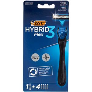 BIC Rasoio Hybrid Flex 3 con 4 Ricambi - Rasoio Manuale con 3 Lame Nano Tech e Testa Regolabile