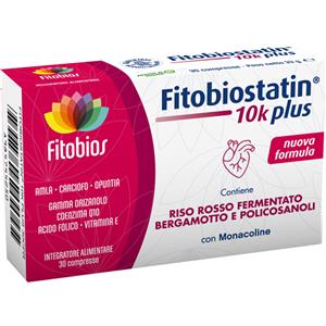 Fitobios Fitobiostatin 10K Plus - Integratore Antiossidante per il Colesterolo con Vitamina E e Coenzima Q10 - 30 Compresse