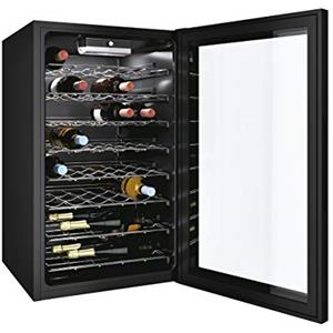 Candy DiVino CWC150EM/N Cantinetta Vino Refrigerata, 41 Bottiglie, Luci a LED e Trattamento Anti UV, Ripiani in Acciaio Inox, Porta Reversibile, 39 dBa, Libera Installazione, 49x55x84.5 cm, Nero