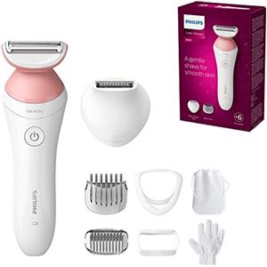 PHILIPS Rasoio da donna Philips Serie 6000 - Rasoio cordless con 6 accessori inclusi Guanto esfoliante, rifinitore per zona bikini (Modello BRL146/00)