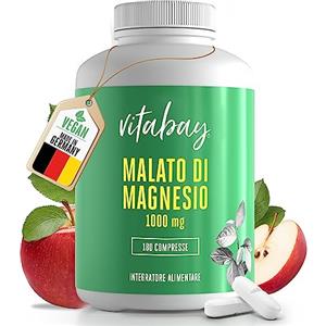 VITABAY Magnesio di Malato 180 Capsule Vegane 1000mg - Malato di Magnesio Pillole ad Alto Assorbimento - 2 Mesi di Fornitura per 1000 mg di Magnesio Malato Puro - Integratore in Compresse