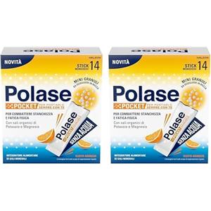 Polase Pocket, Magnesio e Potassio, Integratore Alimentare per combattere Stanchezza e Fatica, Caldo, Formato Stick, da assumere senz'acqua, 14 stick orosolubili (37g) (Confezione da 2)