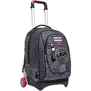 Seven Trolley Scuola New Tech, Nero Fucsia, Yantry Girl, 3 in 1, Triplo Uso, Zaino con Carrello Sganciabile e Crossover System, Viaggio, Bambina Ragazza