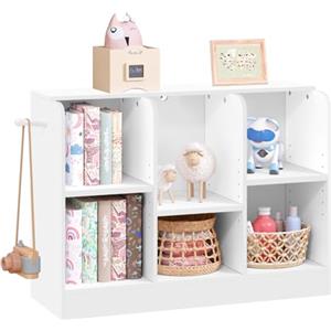Lestarain Libreria con 6 Scomparti, Libreria Montessoriana con Ripiani Regolabili, Mobile Portaoggetti per Giocattoli, Libri e Vestiti, Mobile per Cameretta dei Bambini, Bianco
