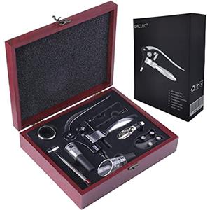 GWCLEO Cavatappi, 9 Pezzi Manuale Apribottiglie per Vino, Set di Accessori da Vino con Cavatappi, Taglia Capsule, Tappi Versatori, Aeratori, Pompe, Salvagoccia, Termometri da Vino e Vite di Ricambio