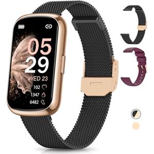 RUXINGX Smartwatch Donna, Orologio Contapassi con 24 Sport, 24H Cardiofrequenzimetro, SpO2, Ciclo Mestruale, Sonno, IP68 Orologio Fitness Activity Tracker Notifiche, Smartband per Android iOS Nero Oro