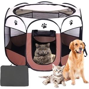 LUFEIS Box Pieghevole Per Animali Domestici, Box Per Cuccioli Per Interni Ed Esterni, Impermeabile Recinto Per Cani, Portatile Recinti Gioco Per Cani, Per Cani,Gatti,Conigli,Piccoli Animali (Marrone)
