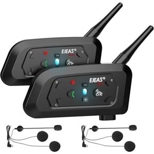 EJEAS V6 Interfono Moto Bluetooth Coppia 1200m Interfono in Tempo Reale Auricolare Casco Moto 6 Motociclisti Riduzione del rumore CVC Impermeabilità, USB-C (V6-2pc)