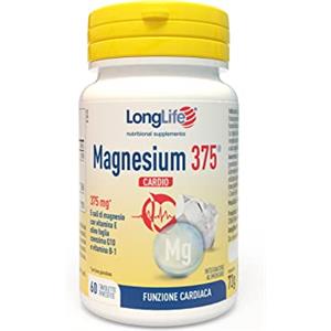 LongLife Magnesium 375® Cardio | 5 sali di magnesio ad alta biodisponibilità | Vitamina E, estratto di olivo foglia, Co En Q10 e vitamina B-1 | Funzionalità cardiaca | Senza glutine e doping free