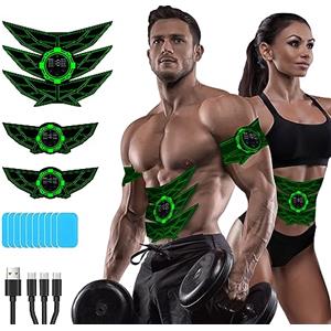 SEVEKO Elettrostimolatore Muscolare Addominali, Elettrostimolatore per Addominali, Elettrostimolatore per Un Allenamento a Tutto Corpo, 8 modalità e 15 Intensità, 10 Ricambi di Idrogel （Verde）