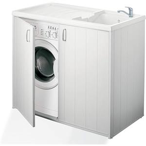 Negrari 6008SPPLK Mobile Coprilavatrice e Lavatoio Reversibile, Resina, Bianco, 109 x 60 x 94 cm