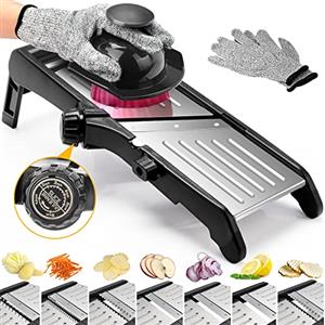 YC Kitchen Mandolina per Verdure, Professionale Affetta Verdure, 7 in 1 Mandolina Regolabile, in acciaio inox, regolabile, per patate, cipolle, cetrioli, cavoli, guanti antitaglio e spazzola per la pulizia