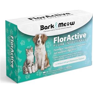 Bark & Meow FlorActive Fermenti Probiotici per cani e gatti 1,4 miliardi UFC. Favorisce l'equilibrio intestinale e ristabilisce la flora batterica. Con Prebiotici FOS e MOS. 30 Compresse