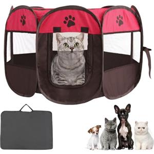 KQWVZ Box Pieghevole Per Animali Domestici, Box Per Gatti, Box Per CaniPiccoli, BOX Cani Per Interno, Recinto Pieghevole Per Cani, Box per Cuccioli per Piccoli Animali, 74 x 74 x 43 cm(Rosso)