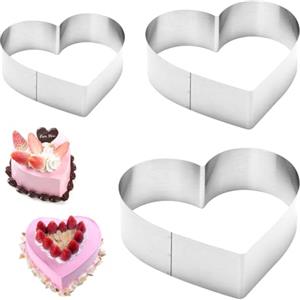 APOMOONS Set di 3 Coppapasta, Anelli per Torta in Acciaio Inossidabile di Cuore Anello Torta di Cuore anelli per torte da 10/15/20 cm Anello per Mousse Torte Dessert Dessert Pasticceria a forma di cuore
