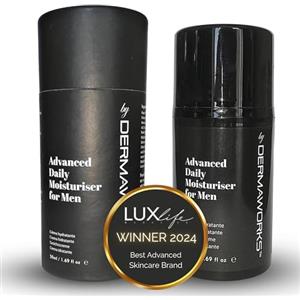 Dermaworks CREMA VISO UOMO IDRATANTE con Acido Ialuronico e Vitamina E - Crema Viso Antirughe e Anti-Età - Skincare Uomo Dopobarba Lenitivo/Post-Rasatura - Per Pelle Grassa, Secca o Sensibile di DERMAWORKS