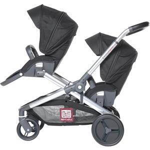 RED CASTLE, Passeggino Gemellare/Tandem/Doppio, dalla nascita, sedute reversibili con schienale reclinabile a 3 posizioni, grande cestino portaoggetti, telaio regolabile e modulabile, Evolutwin,Nero