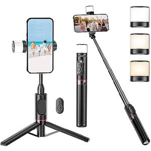 ESSAGER Bluetooth Selfie Stick Treppiede con Luce di Riempimento, Estensibile Selfie Asta in Alluminio con Telecomando Senza Fili per iPhone 13/12/11 Pro/XS Max/XS/X/8/7/Smartphone Samsung (Nero)