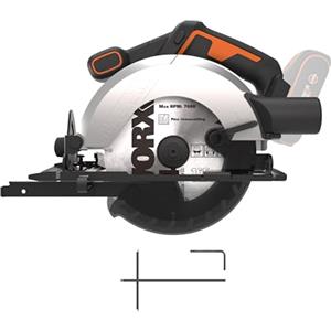 WORX WX526.9 - Sega circolare a batteria da 20 V, lama da 65 mm, angolo di inclinazione 0-50°, regolazione senza attrezzi, 55 mm, taglio massimo (90°), design compatto, adattatore di aspirazione,