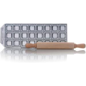 RISOLI' | RAVIOLCASA, Stampo per Ravioli per Realizzare 24 Ravioli, in Alluminio Pressofuso Riciclato, Incluso Mattarello in Legno, Made in Italy