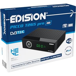 EDISION PICCO T265 pro HD Modello 2024 Decoder Digitale Terrestre 2024 Full HD DVBT2 H265 HEVC 10 Bit Bonus TV, FTA, USB, HDMI, SCART, Sensore IR, Supporto WiFi, Telecomando 2in1, Main 10