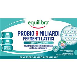 Equilibra Probio 8 Miliardi - Integratore Fermenti Lattici con Niacina e Vitamina D3 per l'Equilibrio della Flora Intestinale - 10 Flaconi Monodose