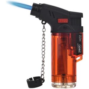 PROF Accendino H22 Turbo Trasparente con Copricatena di Sicurezza - Jet Lighter - Ricaricabile - Vari Colori - 1 pz.