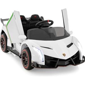 RELAX4LIFE Macchina Elettrica Lamborghini per Bambini 12 V con porta idraulica, telecomando, MP3 e luce LED, 3 Velocità, 3-6 km/h, per Bambini 3-8 Anni (BIANCO)