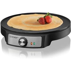 Cloer 6620 Crepiera Elettrica, per crêpes dolci o salate con 29 cm Ø, 1200 W, rivestimento antiaderente, spalmatore e tornitore incluso, nero