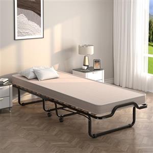 COSTWAY Letto Brandina Pieghevole a Doghe con Materasso in Memory Foam, 200x90 cm, Letto Portatile con 4 Ruote e Struttura Resistente, Carico 130kg, Made in Italy (Stile 2)