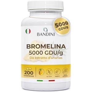 Bandini® Bromelina Forte 5000 GDU/g Gastroprotetta 200 Compresse, Enzima Digestivo per Microcircolo e Depurazione, Contro Gonfiore Addominale, Digestione, Estratto di Ananas, Drenante, Pura, Strong