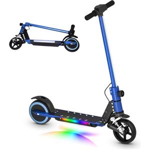 scoot4kids Monopattino elettrico per bambini, 6-12 anni, motore 130W, velocità max 14 km/h, autonomia 8 km, luci LED colorate, design pieghevole, monopattino sicuro per ragazzi e ragazze (Blu)