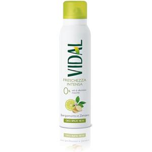 Vidal - Deodorante Spray Freschezza Intensa, Senza Sali di Alluminio, Effetto Asciutto fino a 48h, Fragranza Bergamotto e Zenzero, 150ml