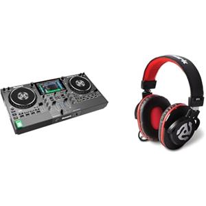 Numark Mixstream Pro Go - Console DJ Autonoma con Batteria Ricaricabile, Mixer, Casse & HF175 - Cuffie DJ con Filo 3 m, Chiuse con Driver da 40 mm