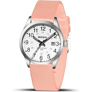 LN LENQIN Orologio Uomo Orologio Analogico al Quarzo da Uomo Orologio Impermeabile 30M Orologio Polso da Uomo Casual da Uomo d'affari di Moda Con Cinturino in Silicone Luminoso Con Data (Argento Bianco Rosa)