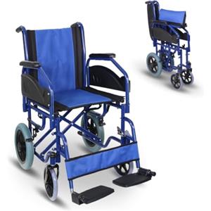 Mobiclinic Carrozzina Pieghevole Maestranza - Seduta 45 cm, Freni di Stazionamento, Pedane Rimovibili, Braccioli Imbottiti, Colore Blu