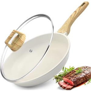 GiPP Padella antiaderente, Padella antiaderente in granito, Padelle non tossiche per cucinare, Padella omelette con manico Stay Cool, Facile da pulire, Induzione compatibile (bianco, 20cm+coperchio)