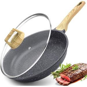 GiPP Padella antiaderente, Padella antiaderente in granito, Padelle non tossiche per cucinare, Padella omelette con manico Stay Cool, Facile da pulire, Induzione compatibile (grigio, 20cm+coperchio)