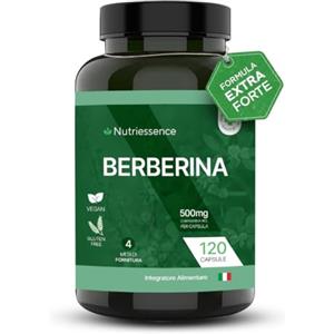 Nutriessence Berberina 500 mg - Integratore Berberina per Colesterolo e Regolarità Intestinale, 120 Capsule Vegane, 4 Mesi di Fornitura, Formula HCL Pura, Vegan e Gluten Free