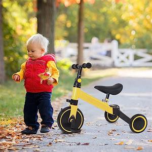 HUOLE Triciclo per bambini per bambine e bambini (peso massimo 25 kg), mini bicicletta senza pedali con ruote in plastica resistenti alla foratura, telaio in metallo leggero-2 in 1 (giallo)